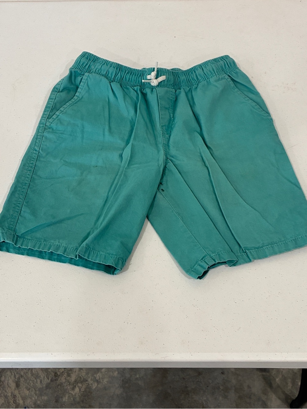 Cat & Jack Boys Size L 10/12 Teal Green Cotton Pull On Drawstring Shorts